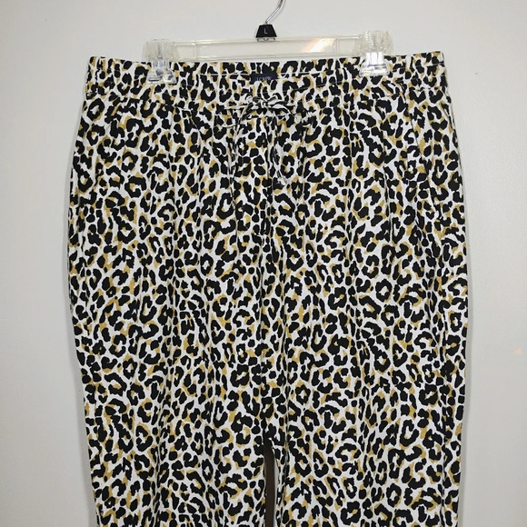 J Crew Leopard Print Cropped Tie Waist Linen Blend Relaxed Pants Size 14 - Picture 3 of 15